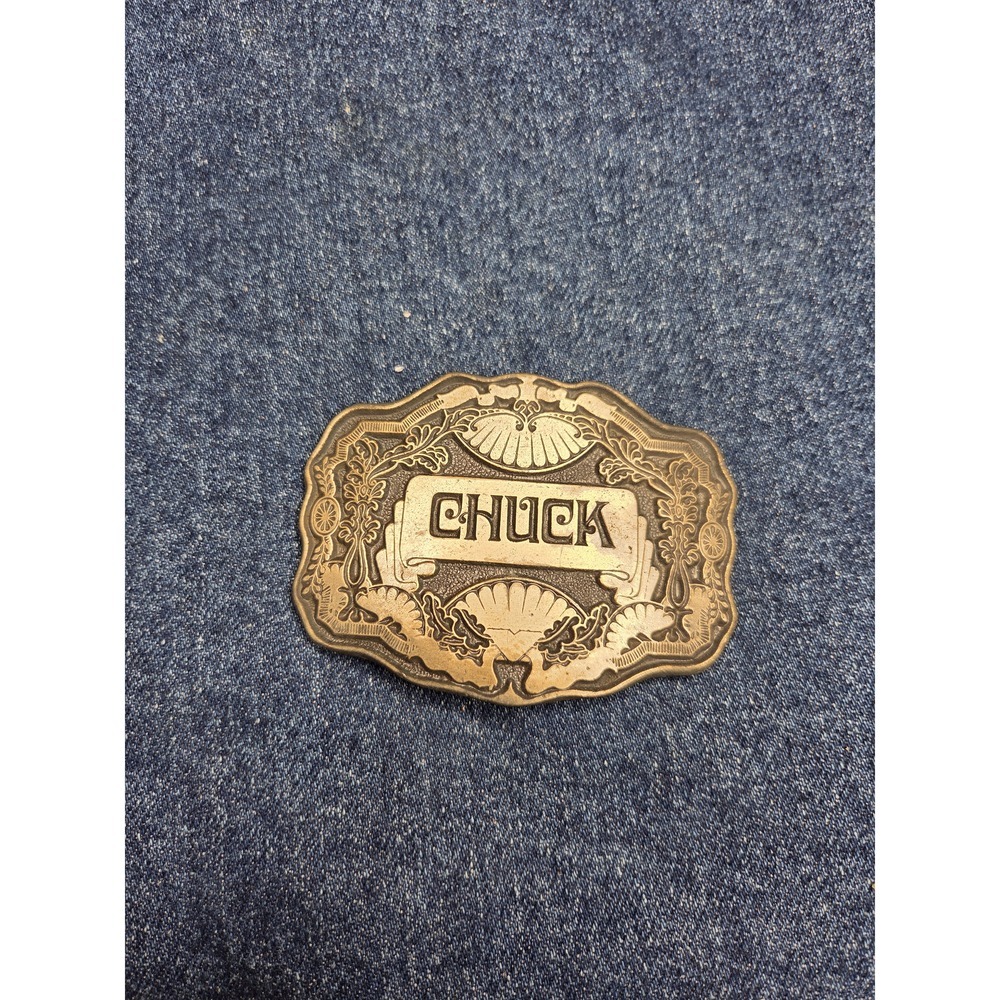 Vintage Solid Brass Chuck Belt Buckle by Oden Inc - Western